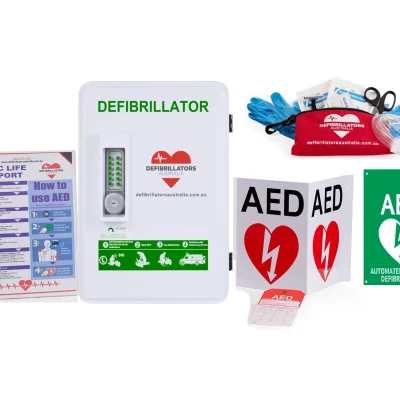 M3 Lockable AED / Defibrillator Outdoor Cabinet with Keypad & Keys Sinage Bundle