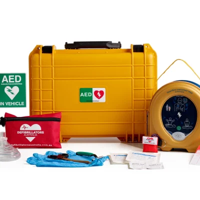 HeartSine 350P - Semi Automatic AED - Waterproof YELLOW Vehicle Portable Defibrillator Bundle