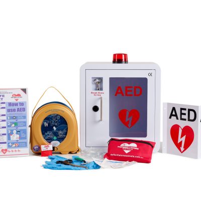 HeartSine 500P - Semi-Automatic - Indoor Lockable Wall Cabinet (with Handle) Bundle