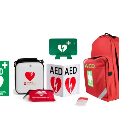 LifePak CR2 Essential - Fully Automatic - Backpack Wall Hook Mount Defibrillator Bundle