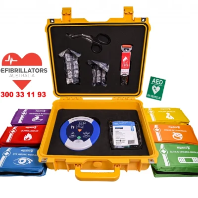 HeartSine 350P - Semi Automatic AED - Yellow Case First Aid Kit & Defibrillator BUNDLE